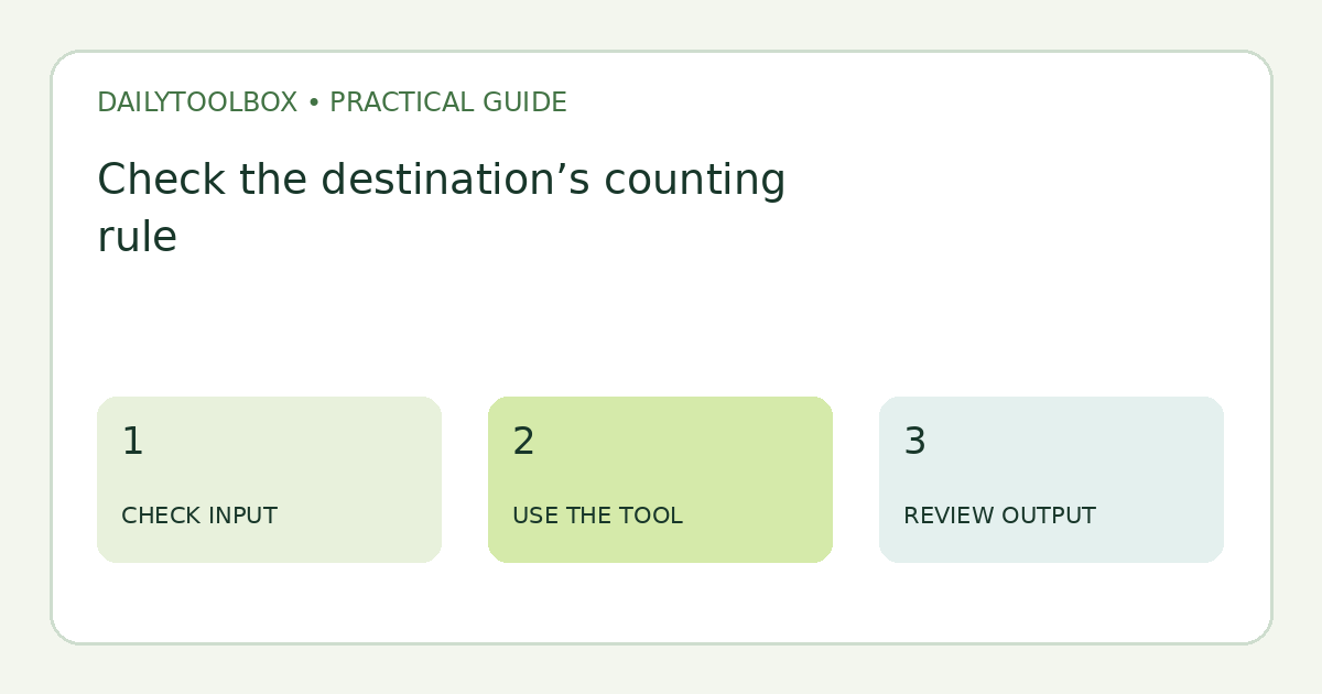 Check the destination’s counting rule: check input, use the tool, then review output
